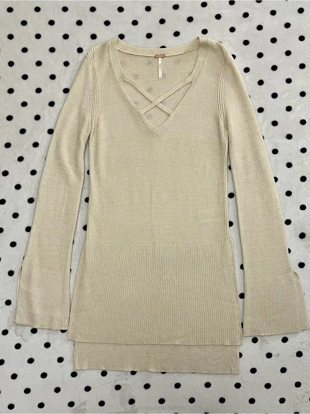 Free People Criss Cross V-Neck Tunic Sweater Size XS